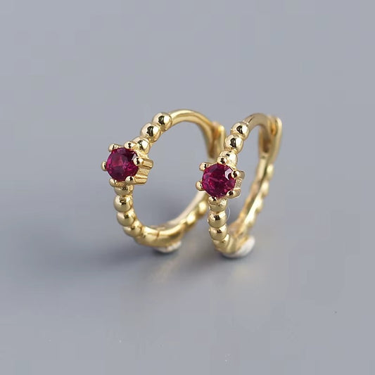 Encinitas Red Ruby /Emerald Green / Black Crystal Hoops