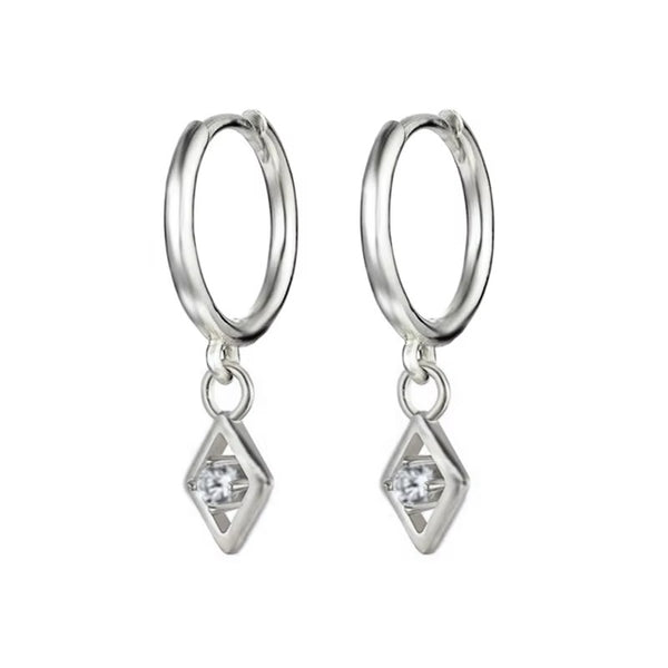 Oxford Diamond Drop Silver Hoops