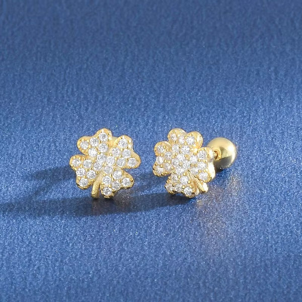 Laguna Crystal Flower Gold Screwback Stud- Single Earrings