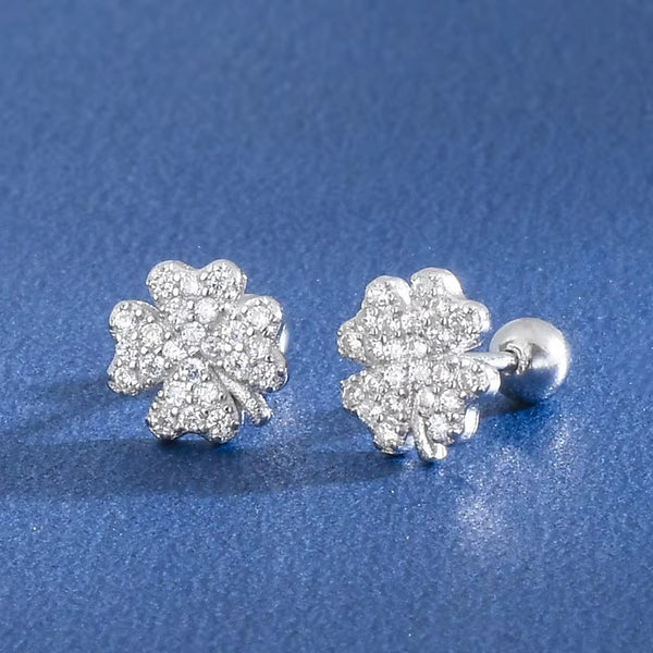 Laguna Crystal Flower Silver Screwback Stud- Single Earrings