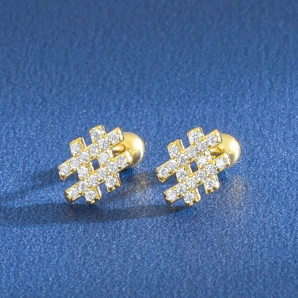 Kansas	Crystal Hashtag Gold Screwback Stud- Single Earrings