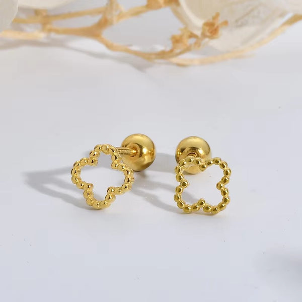 Maya Dotted Clover Gold Screwback Stud- Single Earrings