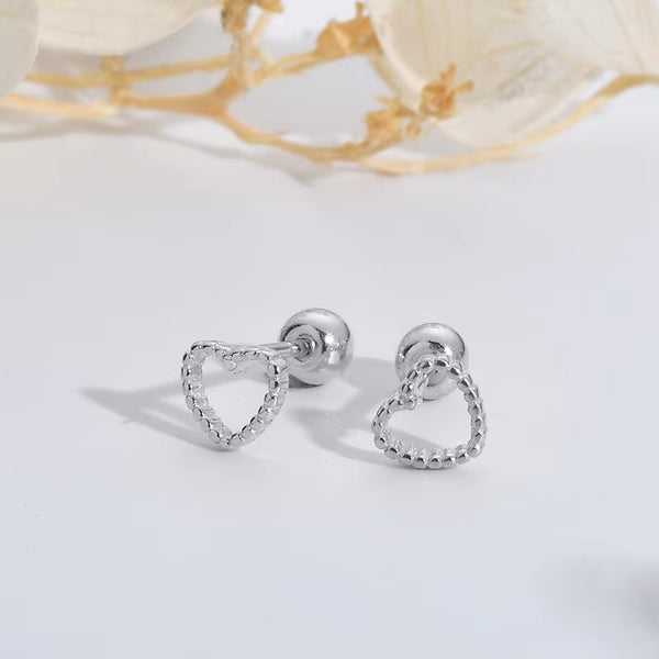 Malden Dotted Love Heart Silver Screwback Stud- Single Earrings