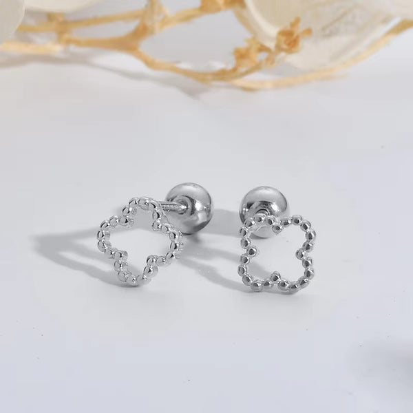 Maya Dotted Clover Silver Screwback Stud- Single Earrings