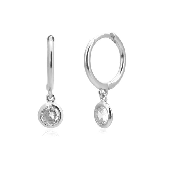 Orlando Round Crystal Drop Silver Hoops