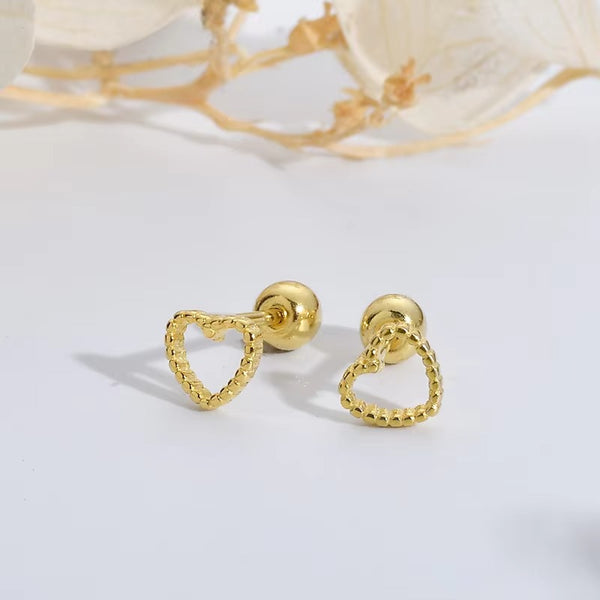 Malden Dotted Love Heart Gold Screwback Stud- Single Earrings