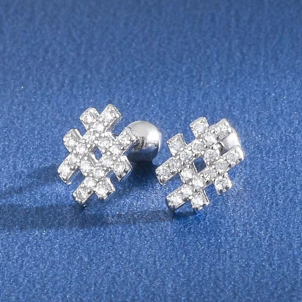 Kansas Crystal Hashtag Silver Screwback Stud- Single Earrings