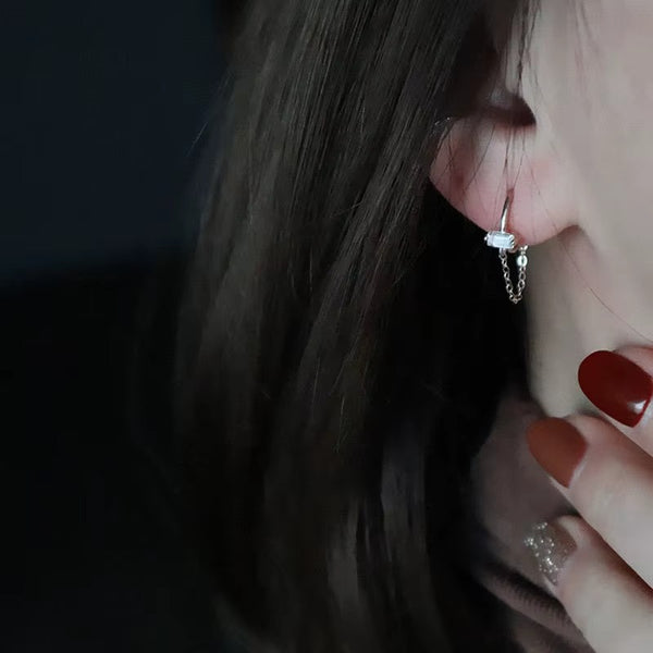 Masoni Square Crystal Chain Silver	Hoops