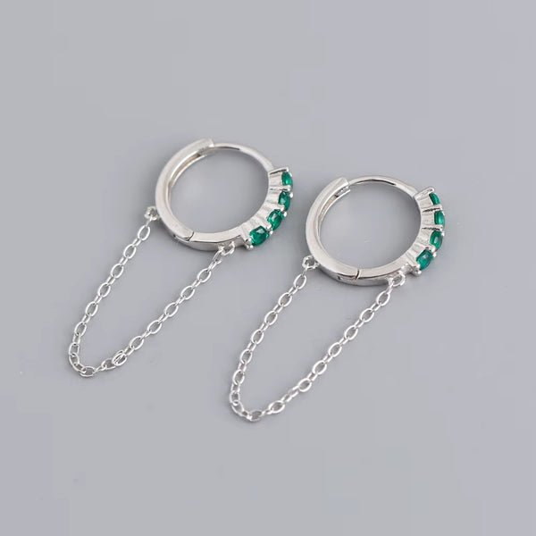 Kinneya Emerald Green Chain Silver	Hoops