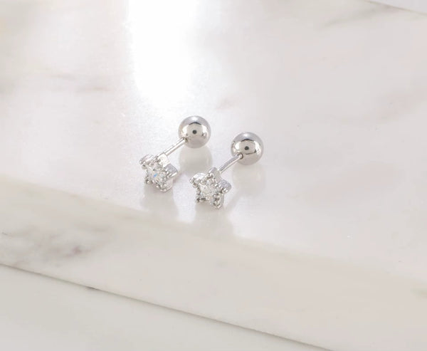Lincot Crystal Star Silver Screwback Stud- Single EarRINGS