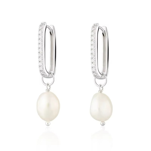 Varocol Rectangular Pearl Drop Hoops