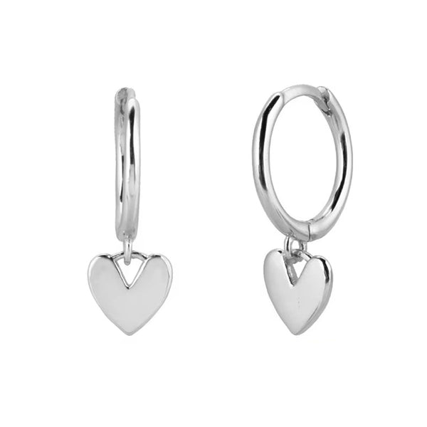 Orleana Love Heart Silver Hoops